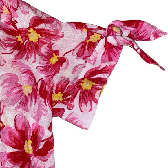 Charter Club Women’s 100% Linen Tropical Floral Pattern Tie Sleeve Blouse SZ LG - Picture 5 of 11